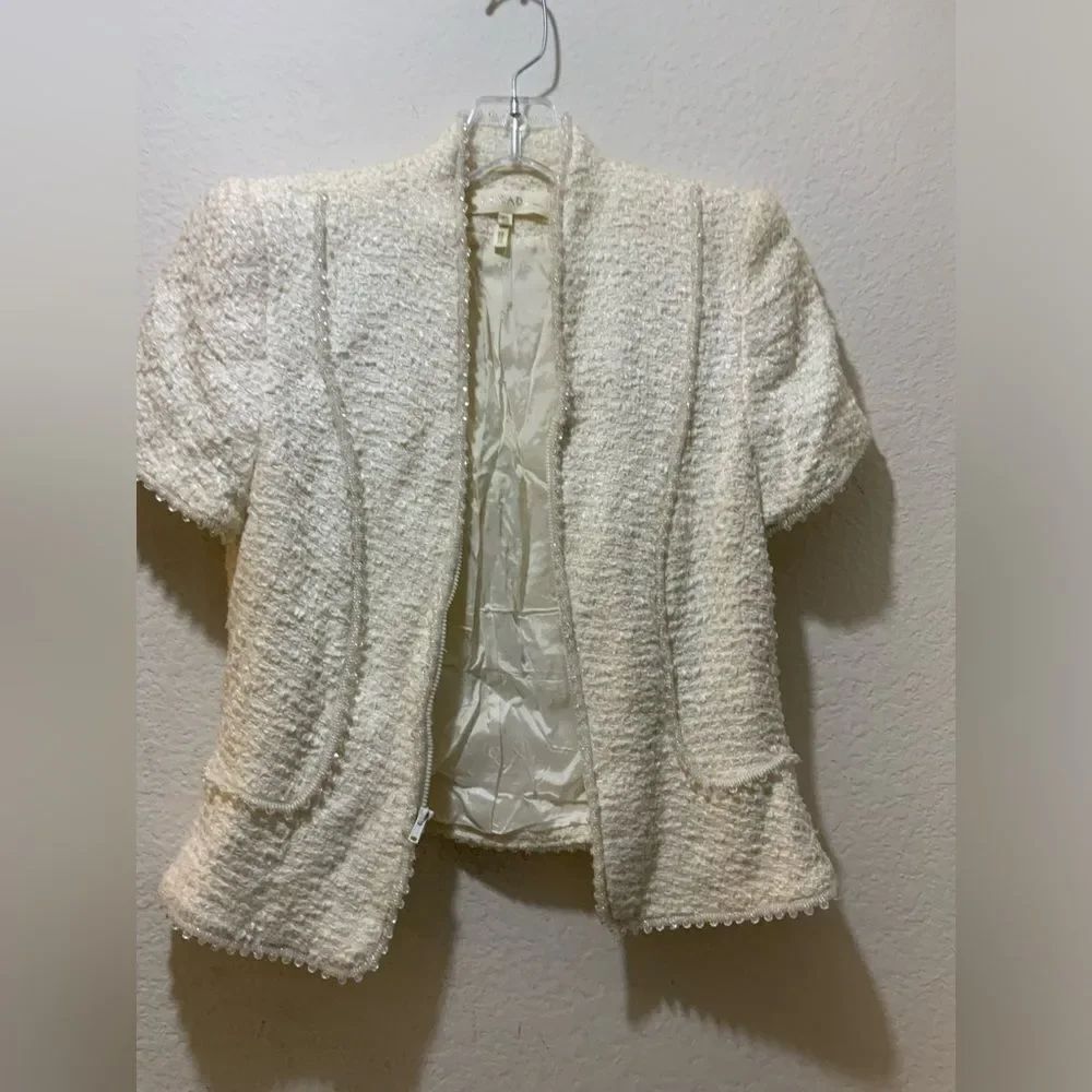 Vintage ESCADA  Skirt Suit Blazer 2 Piece set size 36 White Rayon nylon cotton